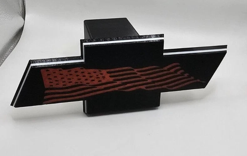 Chevrolet Chevy Tow Hitch Cover/Plug/Cap for 2" Receivers Black USA Flag Stripe
